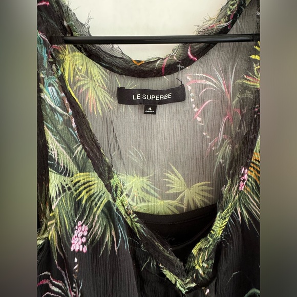 LE SUPERBE Frolic Room Palm Tree Print Sequin
Fringe Dress Black Sleeveless Silk - Picture 5 of 5